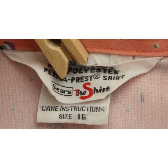 Vtg 1970s Sears Shirt Perma-Press Polyester Stretch Knit Pink Abstract Sleigh LS - Picture 7 of 9